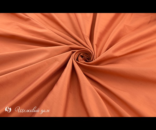 Ярко-оранжевый натуральный индийский шелк дюпион